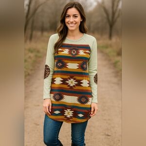 Southwestern Aztec Long Sleeve Tunic Sz Medium New